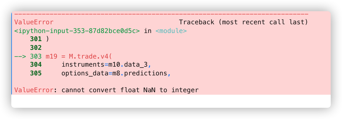 cannot convert float NaN to integer，大概率是缺了某列数据，最好检查 DataSource 的输入部分{w:100}{w:100}{w:100}{w:100}