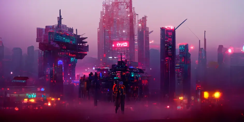 Prompt: A digital painting of cyberpunk city by beeple, mist, trending on artstation, V-Ray.{w:100}{w:100}{w:100}{w:100}{w:100}{w:100}{w:100}{w:100}{w:100}{w:100}{w:100}{w:100}{w:100}{w:100}{w:100}{w:100}